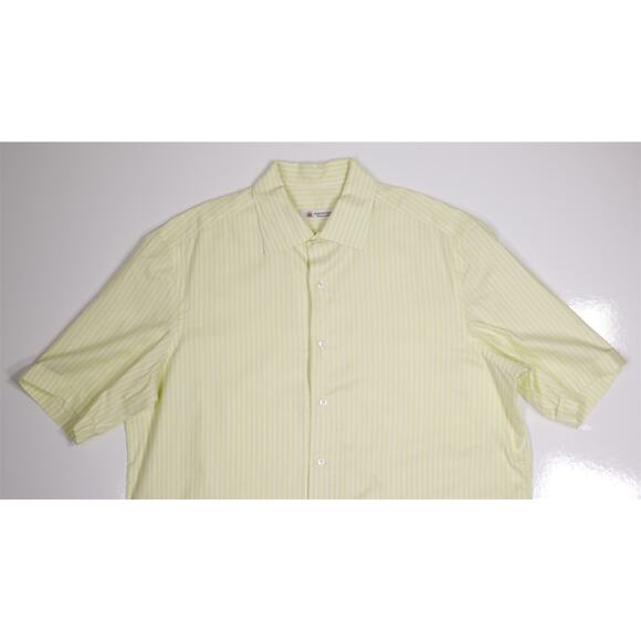 Domenico Vacca Lime Green White Short Sleeve Button Up Shirt (44) 17.5- - Picture 2 of 5